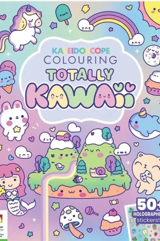 Book cover of Kaleidoscope Colouring: Totally Kawaii (50+ Holographic Stickers!)