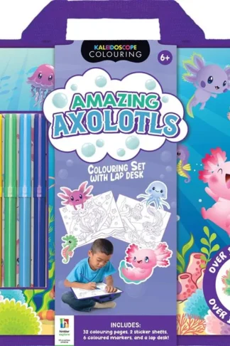 Book cover of Kaleidoscope Colouring Kit: Amazing Axolotls (Colouring Set with Lap Desk)