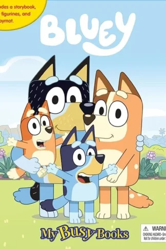 Book cover of Bluey: My Busy Books (Storybook, 10 Figurines, Playmat)