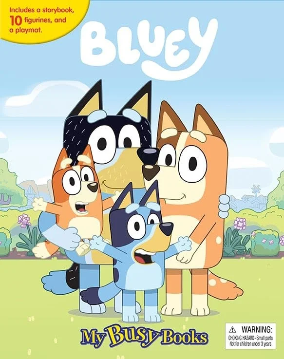 Book cover of Bluey: My Busy Books (Storybook, 10 Figurines, Playmat)