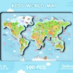 بازل خشبي خريطة العالم للأطفال Kids World Map من Puzz، 100 قطعة