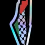 ملصق خريطة فلسطين بألوان العلم والكوفية